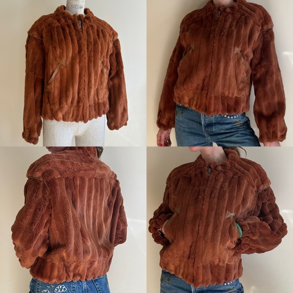 Vintage 70s Western Leather Trim Rabbit Fur Jacket Arrows Bella Hadid Horse Girl